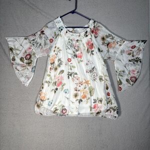 Viola Borghi Women’s Plus Size 1X Blouse Top Silk Flutter Sleeve Layered Chiffon